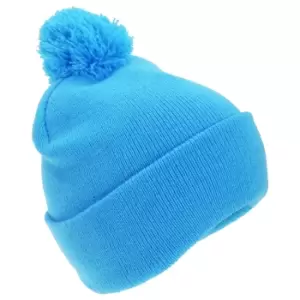 image of FLOSO Childrens/Kids Knitted Hi Vis Winter Bobble Hat (One Size) (Blue)