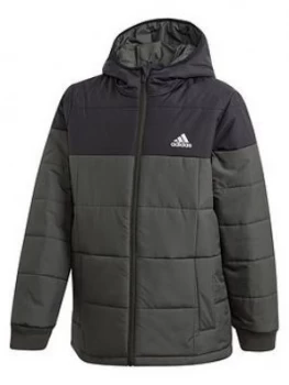 Image of Boys, adidas Childrens Padded Zip Through Jacket - Black, Khaki, Size 11-12 Years