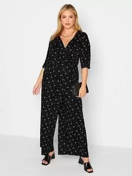 Image of Yours Culotte Jumpsuit - Print/Pink Ditsy, Black, Size 22-24, Women