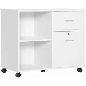 image of Filing Cabinet Mobile Printer Stand w/ Drawer for A4 Size Files, White - Vinsetto