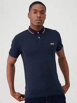 Image of Superdry Classic Micro Lite Tipped Polo Shirt - Navy, Dark Navy, Size 2XL, Men