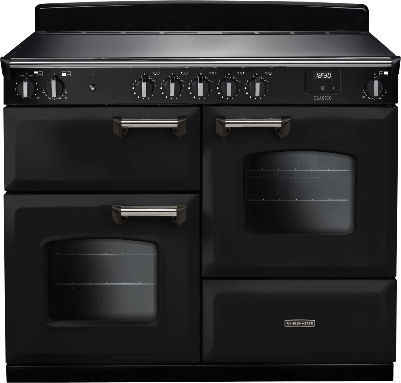 Image of Rangemaster Classic OC CLO110EIPGBL/CM1 110cm wide Electric Range Cooker with Zone induction hob Hob - Black / Chrome - A Rated