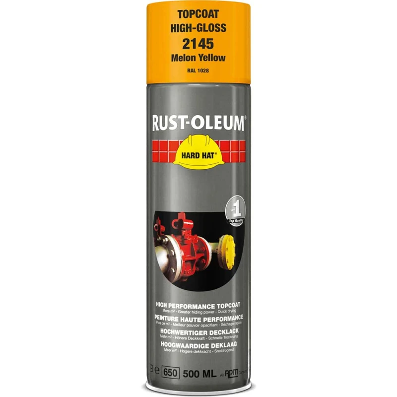 Image of Rust Oleum Hard Hat Metal Spray Paint 2145 Colour: Melon Yellow