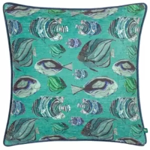 image of Abyss Fish Repeat Cushion Teal, Teal / 43 x 43cm / Polyester Filled