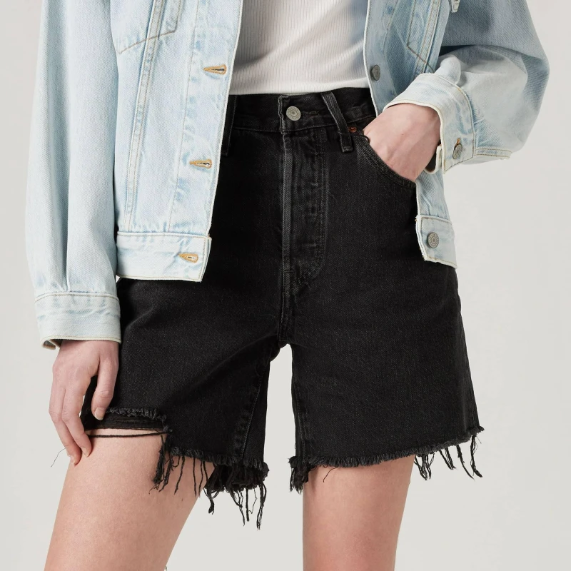 Image of Levis Womens Mid-Thigh Lunar Black Denim Shorts Lunar Black female 28 L30