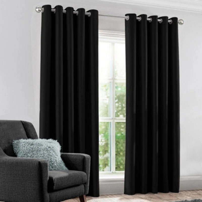 Image of Velosso Modern Blackout Curtains - Ring Top, Light Blocking, Thermal & Privacy Drapes - Perfect For Bedroom & Living Room - Black