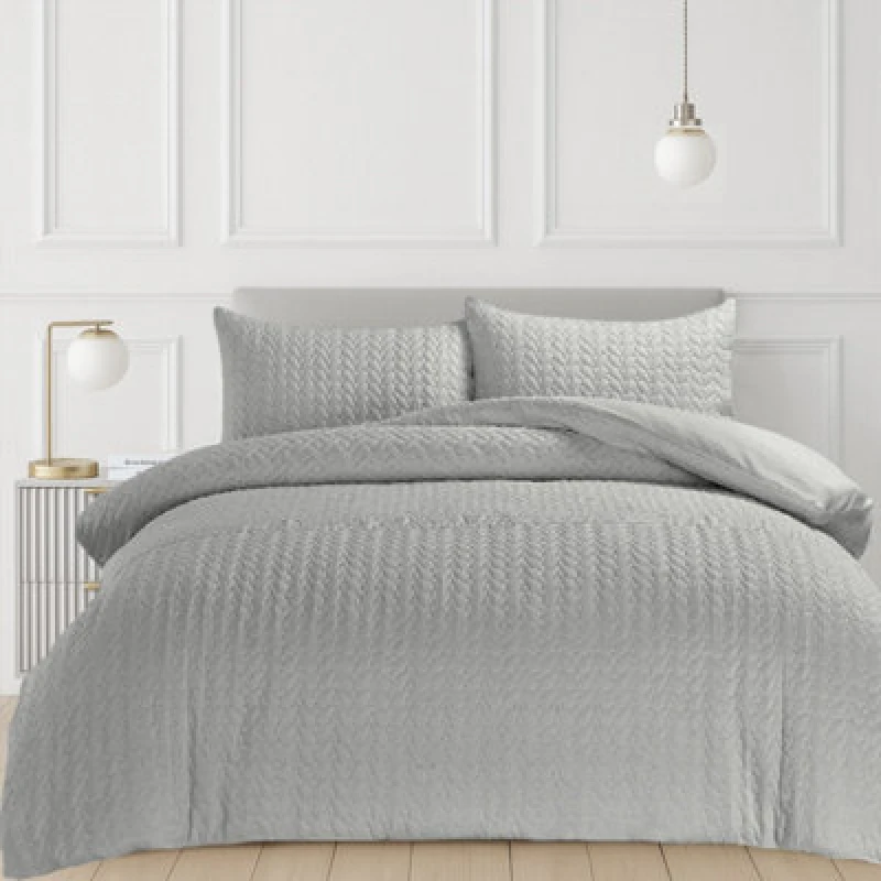 Image of Velosso Grey Kinsley Embossed Pattern Duvet Cover And Pillowcase Set Single