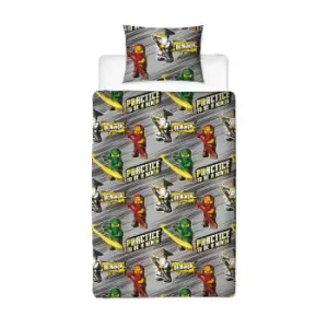 image of Lego Ninjago Mission Reversible Duvet Cover Set (Single) (Grey/Black/Yellow)