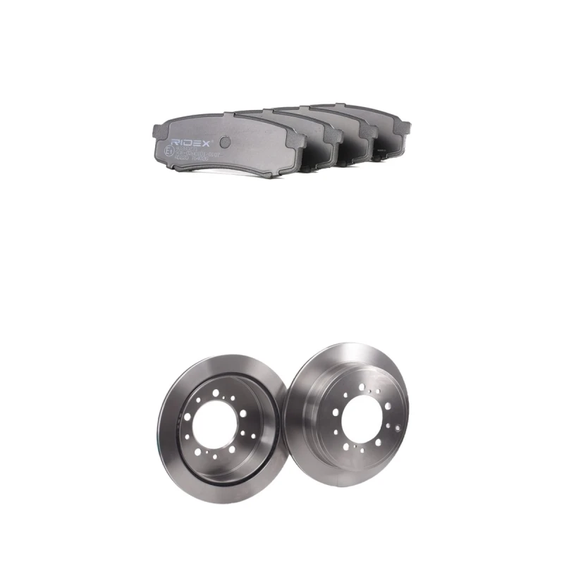 Image of RIDEX 3405B1887 Brake disc and pads set Rear Axle, Brake Disc Type: internally vented, excl. wear warning contact Brake Set,disc brakes (3405)