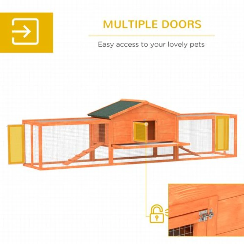 Image of PawHut Wooden Rabbit Hutch Guinea Pig Hutch, Orange, 309 X 70 X 87cm, Orange D51-145V01OG