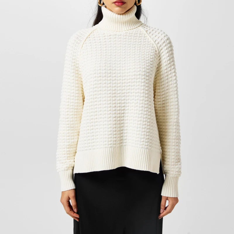 Image of French Connection Womens Keya Popcorn Knitted Mozart Crew Neck Jumper Classic Cream female 8 (XS)