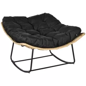 Image of Outsunny Outdoor PE Rattan Rocking Chair, Patio Luxury Round Wicker Garden Porch Furniture w/ Thick Cushion, Natural Wood Finish