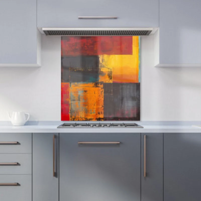 Image of Warren Reed Designer Golden Blocks Of Abstract Kitchen Splashback