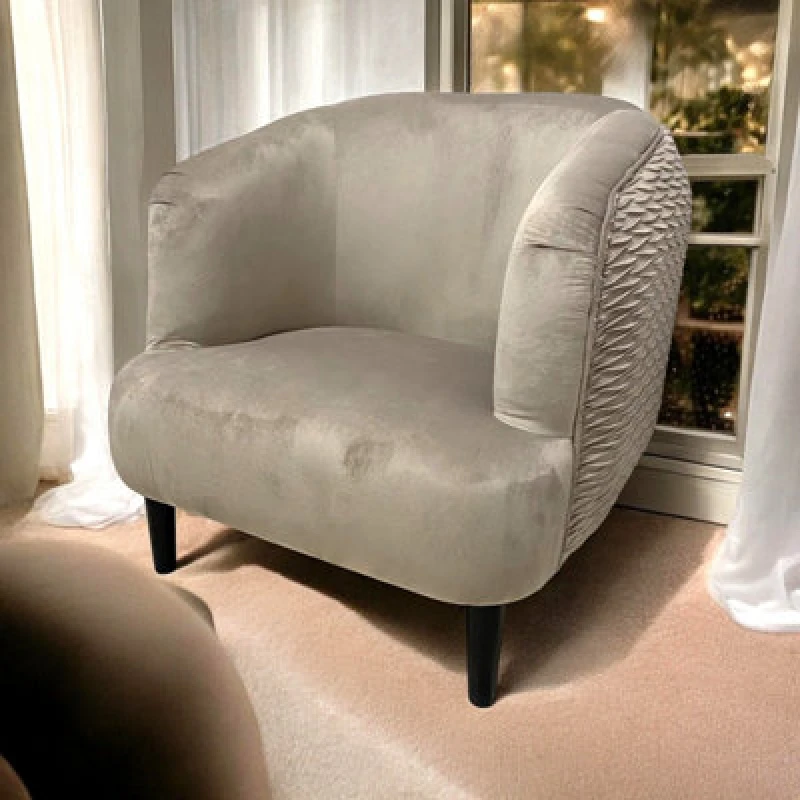 Image of 77Cm Grey Velvet Arm Chair With Black Legs