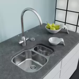 Image of Enza 1.5 Bowl Undermount Chrome Stainless Steel Kitchen Sink with Reversible Drainer