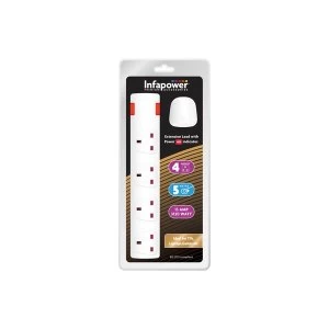 Image of Infapower 4 Socket 5 Metre Extension Lead - White UK Plug