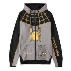 image of MARVEL COMICS Spider-man: No Way Home Gold Logo Web Technical Premium Hoodie, Male, Large, Multi-colour (HD165135SPN-L)