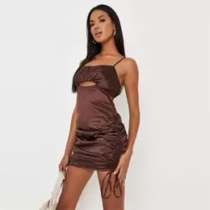 image of Missguided Strappy Cutout Mini Dress Satin - Brown