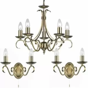 Image of Loops - 5 Lamp Ceiling & 2x Twin Wall Light Pack Antique Brass Vintage Matching Fittings