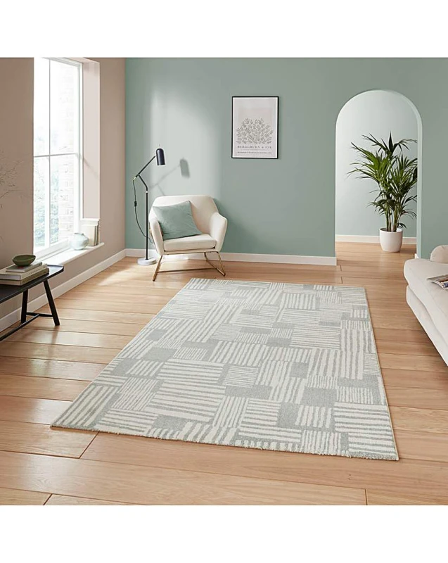 Image of Catherine Lansfield Blocks Modern Abstract Rug Sage Green