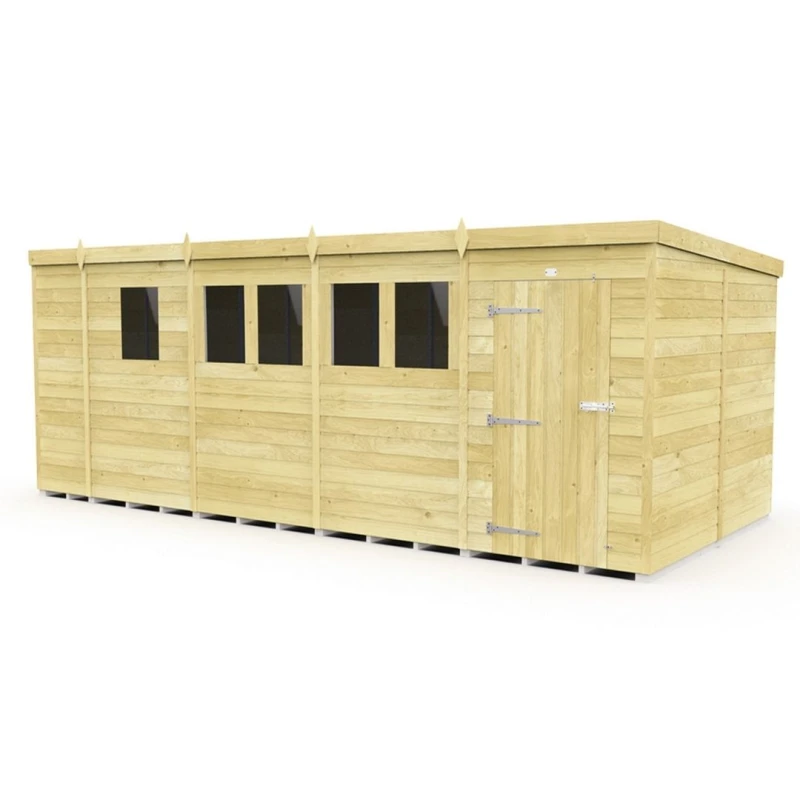 Image of Buttercup Farm 17 x 8 Feet Pent Shed - Single Door W/ Windows - L231 x W492 x H201cm in Brown Brown Unisex