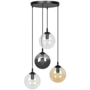Image of Emibig Cosmo Black Globe Cluster Pendant Ceiling Light with Clear, Graphite, Amber Glass Shades, 4x E14