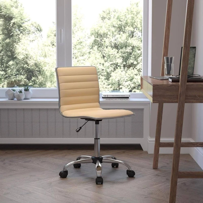Image of FWStyle Brown Faux Leather Low Back Designer Office Chair in Tan Tan Unisex