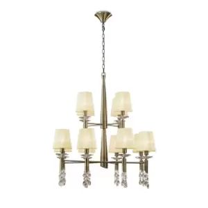 image of Tiffany Pendant 2 Tier 12+12 Light E14+G9, Antique Brass With Cream Shades & Clear Crystal