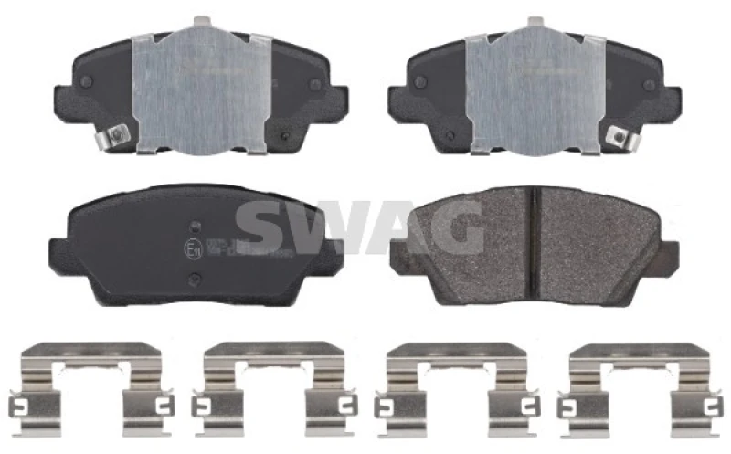 Image of SWAG 33 10 9103 Brake pad set Front Axle, with acoustic wear warning, with retaining spring holder, with fastening material Brake Pad Set,disc brake