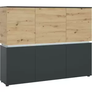 Luci 6 door cabinet (including LED lighting) in Platinum and Oak - Artisan Oak /Cosmos Grey