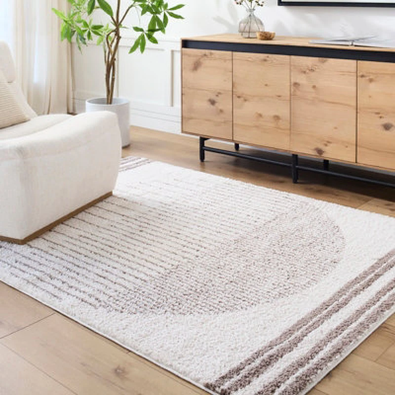 Image of Livabliss Machine Washable Global Shaggy Dark Brown Enso3 Area Rug 160 X 213cm - Easy Care, Non Shedding, Ideal For Living Room & Bedroom