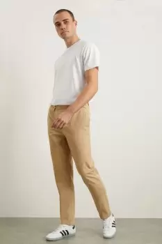 Image of Mens Stone Pleat Front Slim Fit Fine Twill Trousers