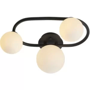 image of Endon Pulsa Bathroom Globe Semi Flush 3 Lamp Ceiling Light Matt Black, IP44