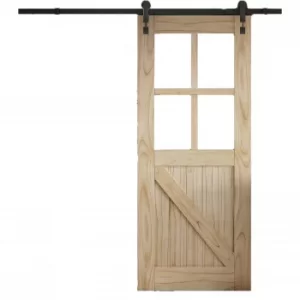 image of Cottage FLB Sliding Barn Clear Glazed Door with Industrial Track 2073 x 862mm