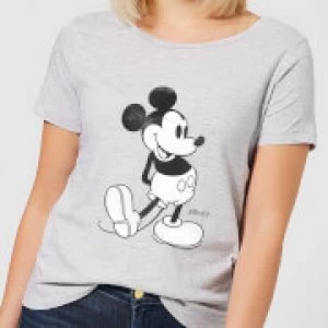 Disney Mickey Mouse Classic Kick B&W Womens T-Shirt - Grey - XXL