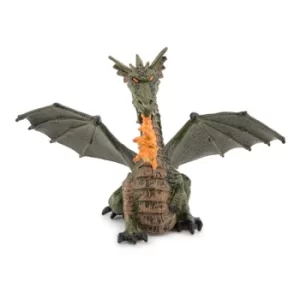 image of PAPO The Enchanted World Green Winged Dragon with Flame Toy Figure, Three Years or Above, Green (39025)