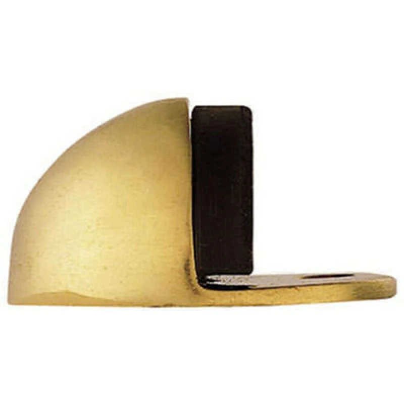 Image of Loops Floor mounted Oval Doorstop 44 x 22mm Polished Brass Half Moon Stopper Metallics