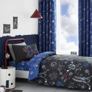 Image of Catherine Lansfield Space Adventure Glow in the Dark Duvet Cover Set, Black, Double