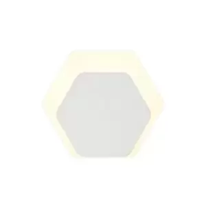 image of Magnetic Base Wall Lamp, 12W LED 3000K 498lm, 15, 19cm Horizontal Hexagonal Bottom Offset, Sand White, Acrylic Frosted Diffuser