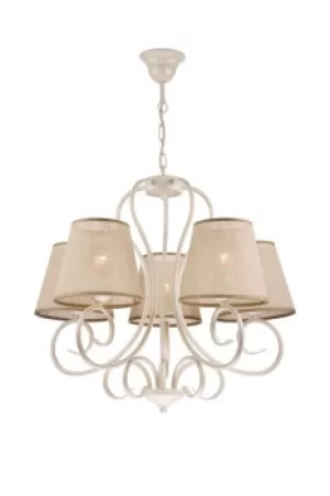 Image of Lorenzo Multi Arm Pendant Ceiling Light, Fabric Shade, White, 5x E27