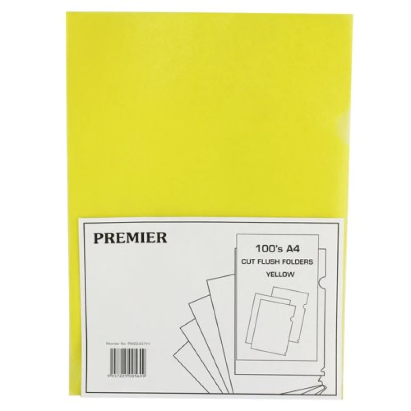Image of Value Cut Flush Folders A4 Yellow (100 Pack) WX01487