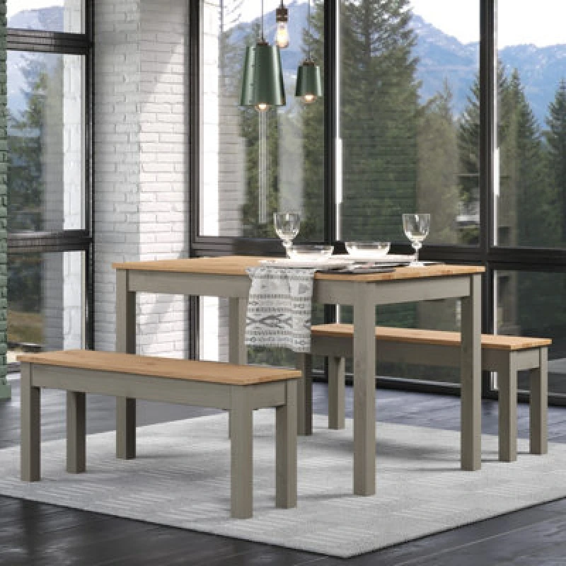 Image of Core Products Grey Corona Large Linea Table And 2 Bench Dining Set, Grey CRGTB6SET1