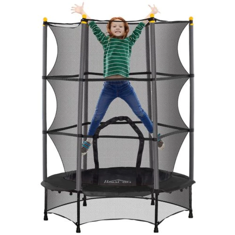 Image of HOMCOM 4.6FT/75" Kids Trampoline with Safety Enclosure, Indoor Outdoor - Black Black