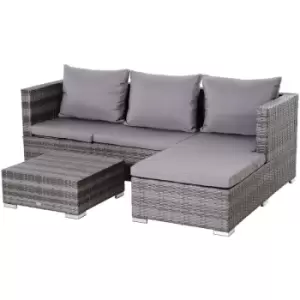 image of Rattan Garden Sofa Set Storage Table Wicker Patio Lounger 4-Seater Grey - Outsunny