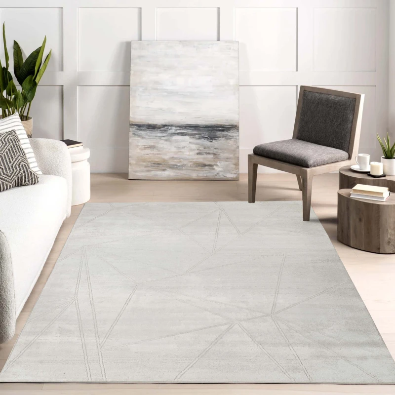 Image of Novu Modern Abstract Geometric Living Room Area Rug Metallic- Mirage Beige 160Cm X 230Cm