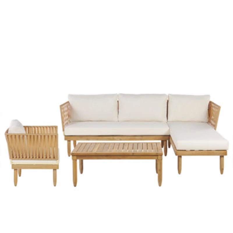 Image of Beliani Garden Lounge Set With Table 4 Seater Cremona Left Hand Acacia Wood Off-White