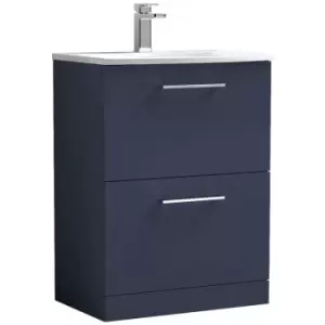 Image of Arno Matt Electric Blue 600mm 2 Drawer Vanity Unit with 30mm Profile Curved Basin - ARN1733G - Electric Blue - Nuie
