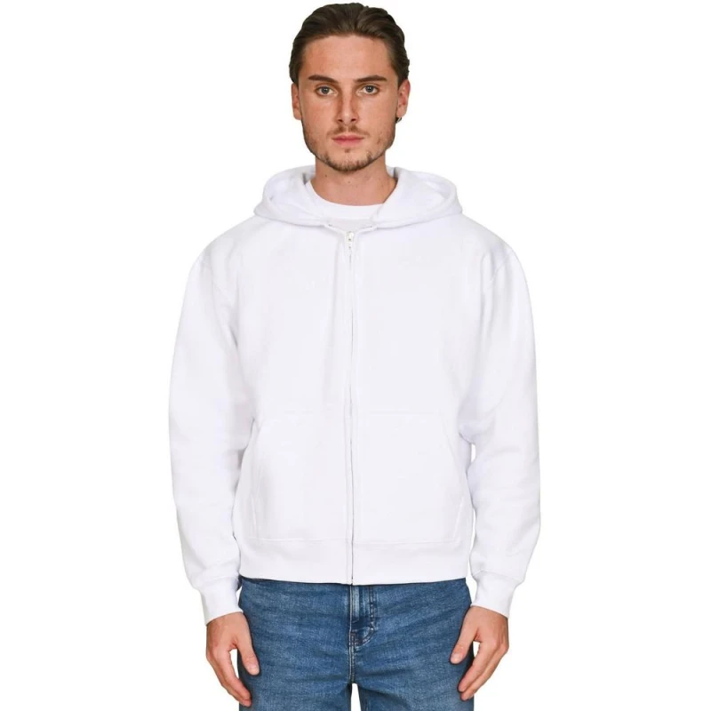 Image of Casual Classics Mens Combed Cotton Oversized Full Zip Hoodie in White Size: Large White Male L