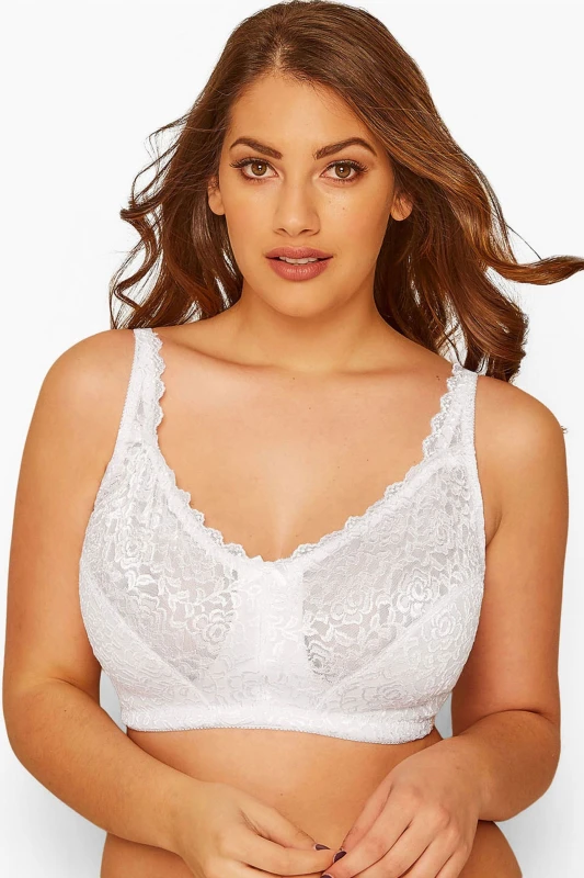 Image of Yours Womens Hi Shine Lace Non Wired Bra in White Size: 46C White Female 46C
