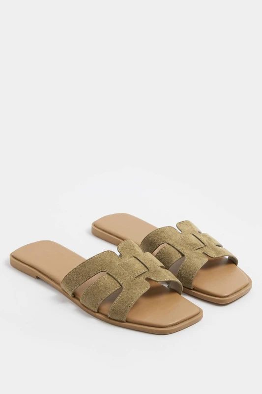 Image of Yours Womens Cut Out Mule Sandals In Wide E Fit in Olive Size: 8EEE Olive Female 8EEE